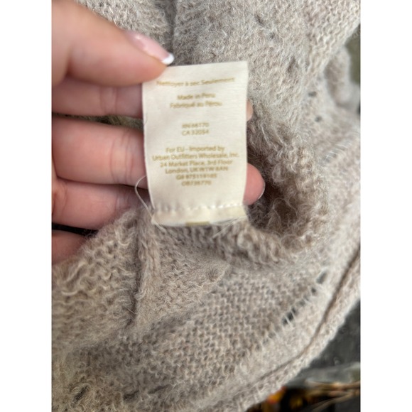 Free People Alpaca Blend Hooded Cardigan Sweater Open Front Oversized Beige boho - Picture 10 of 10